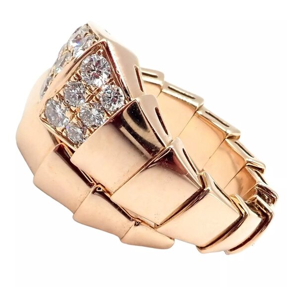 Authentic! Bulgari Bvlgari Serpenti Viper 18k Rose Gold Diamond Large Ring - Picture 9 of 12